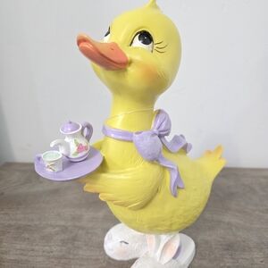 Easter Duck in Bunny Slippers Holding a Cup of Tea tray Easter decor